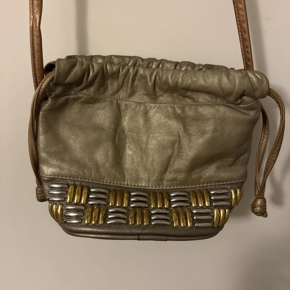 Vintage Atalla Leather Handbag, Italy, Shoulder/crossbody Strap, Metallic